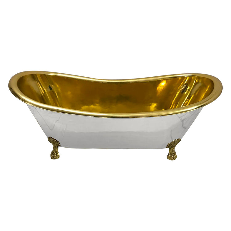 Clawfoot Brass Bathtub Polished Brass Interior & Matt White Exterior Finish