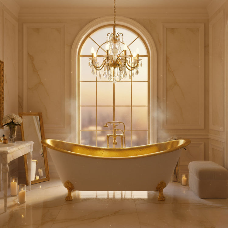 Clawfoot Brass Bathtub Polished Brass Interior & Matt White Exterior Finish