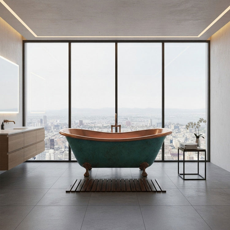 Clawfoot Copper Bathtub Plain Antique Finish Interior & Patina Exterior
