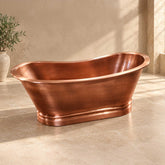 Flat Rim Freestanding Copper Bathtub Smooth Plain Medium Antique Finish Interior & Exterior