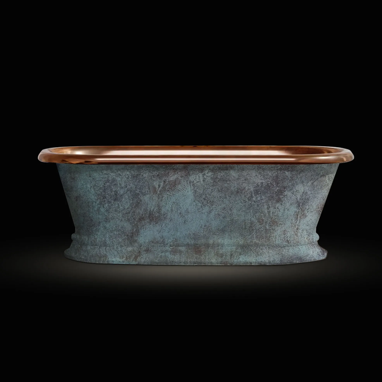 Pedestal Copper Bathtub Patina Exterior & Polished Copper Interior