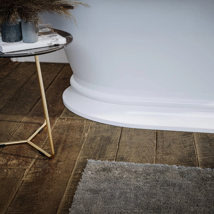 Pedestal Copper Bathtub White Powder Coated Exterior & Polished Copper Interior