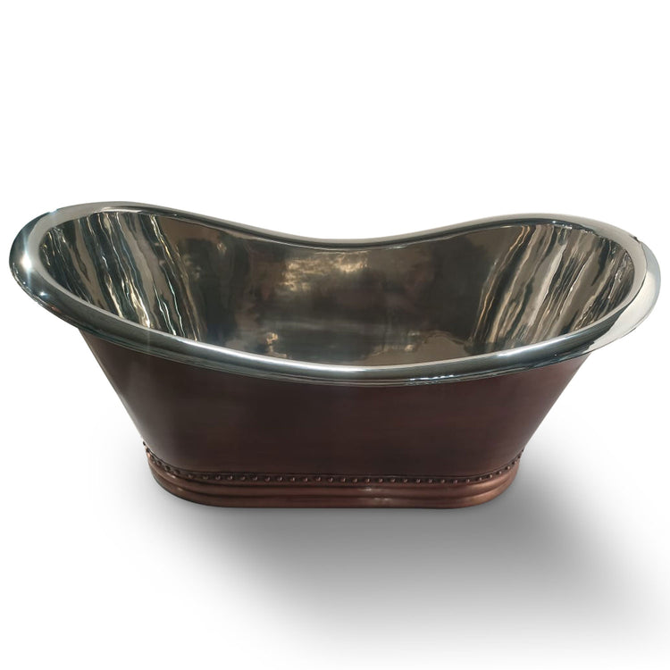 Ribbed Base Smooth Double Slipper Nickel Interior Copper Bathtub