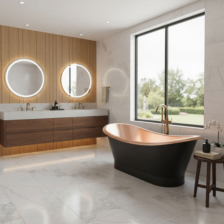 Roll Top Copper Bathtub Inside Polish Copper Outside Black
