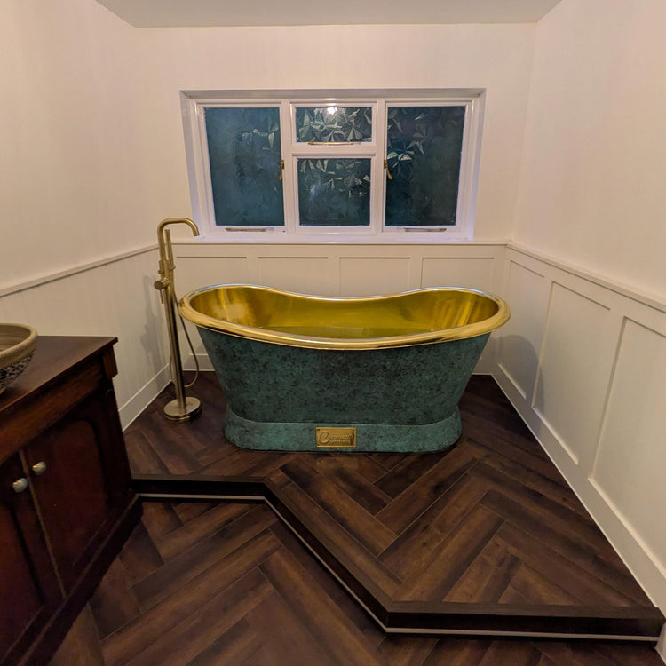 Slanting Base Brass Bathtub Polished Brass Inside & Patina Outside