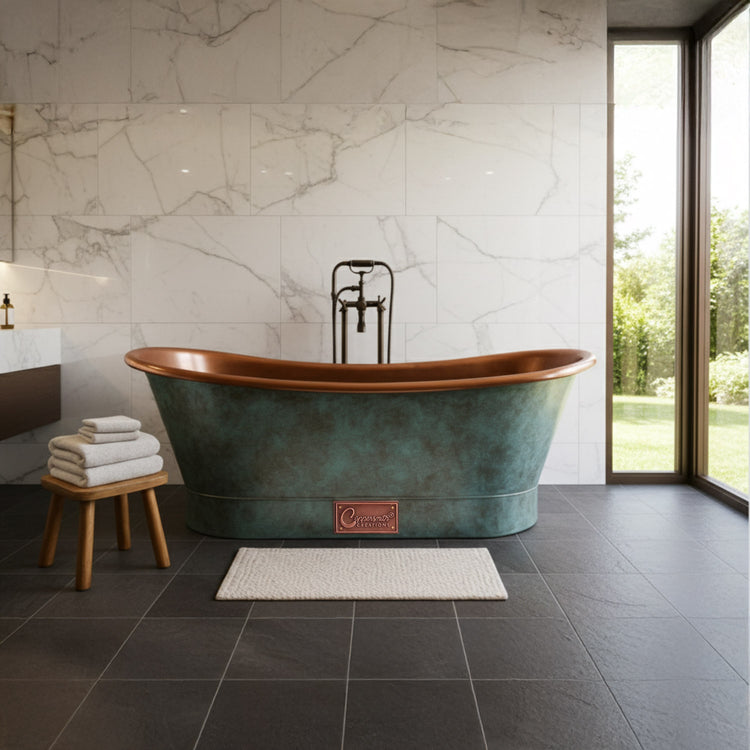 Straight Base Copper Bathtub Blue-Green Patina 1900mm