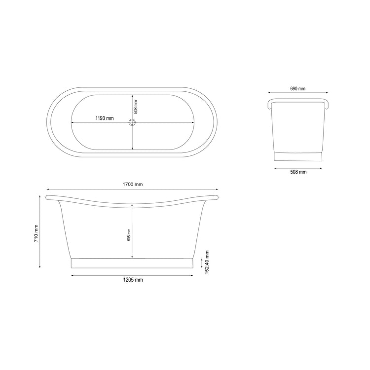 Straight Base Copper Bathtub Nickel Inside & Weathered Antique Finish Copper Outside