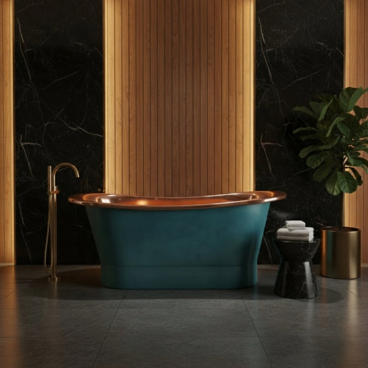 Straight Base Copper Bathtub Polish Copper Inside & Patina Exterior