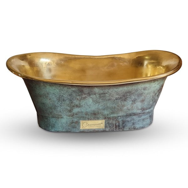 Straight Base Brass Bathtub Patina Exterior & Polished Brass Interior Finish