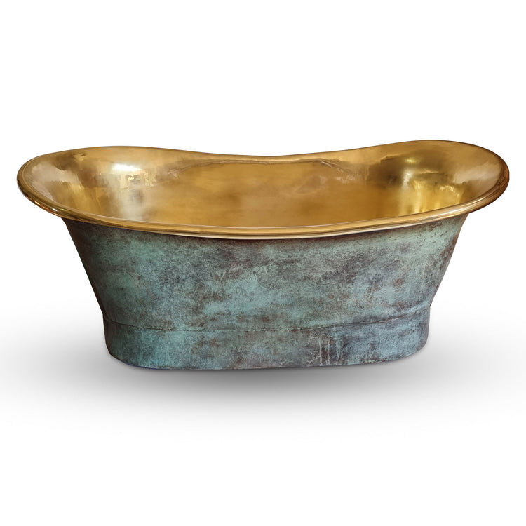Straight Base Brass Bathtub Patina Exterior & Polished Brass Interior Finish