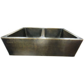 Double Bowl Hammered Front Apron Antique Brass Kitchen Sink