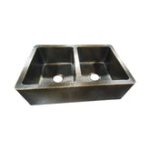 Double Bowl Hammered Front Apron Antique Brass Kitchen Sink