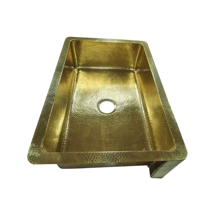 Single Bowl Hammered Front Apron Shining Brass Kitchen Sink