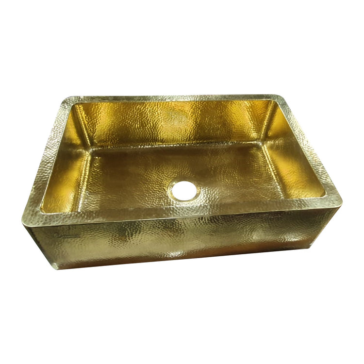 Single Bowl Hammered Front Apron Shining Brass Kitchen Sink