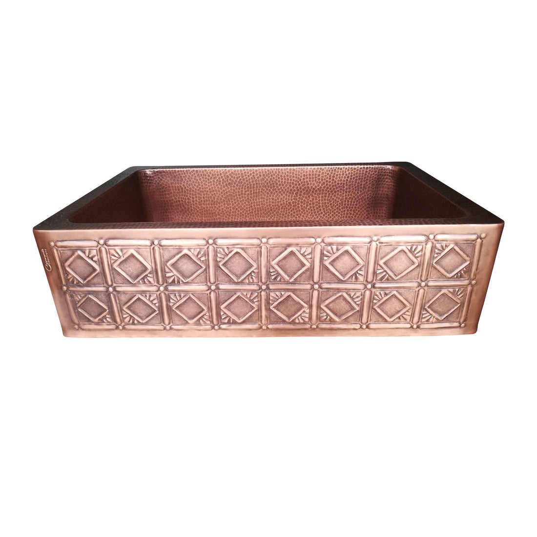 Single Bowl Square Mirror in Box Front Apron Copper Kitchen Sink