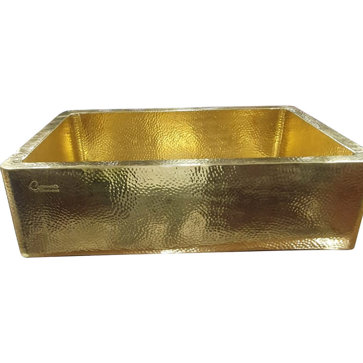 Single Bowl Hammered Front Apron Shining Brass Kitchen Sink