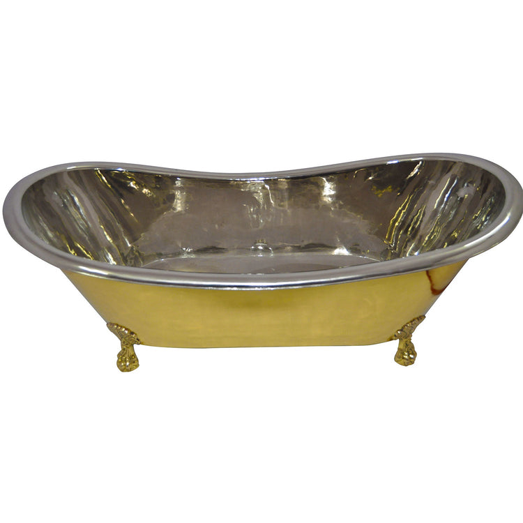 Clawfoot Brass Bathtub Nickel Interior - Coppersmith Creations