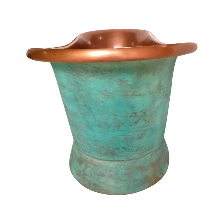 Slanting Base Copper Bathtub Copper Interior & Blue Green Patina Exterior Finish