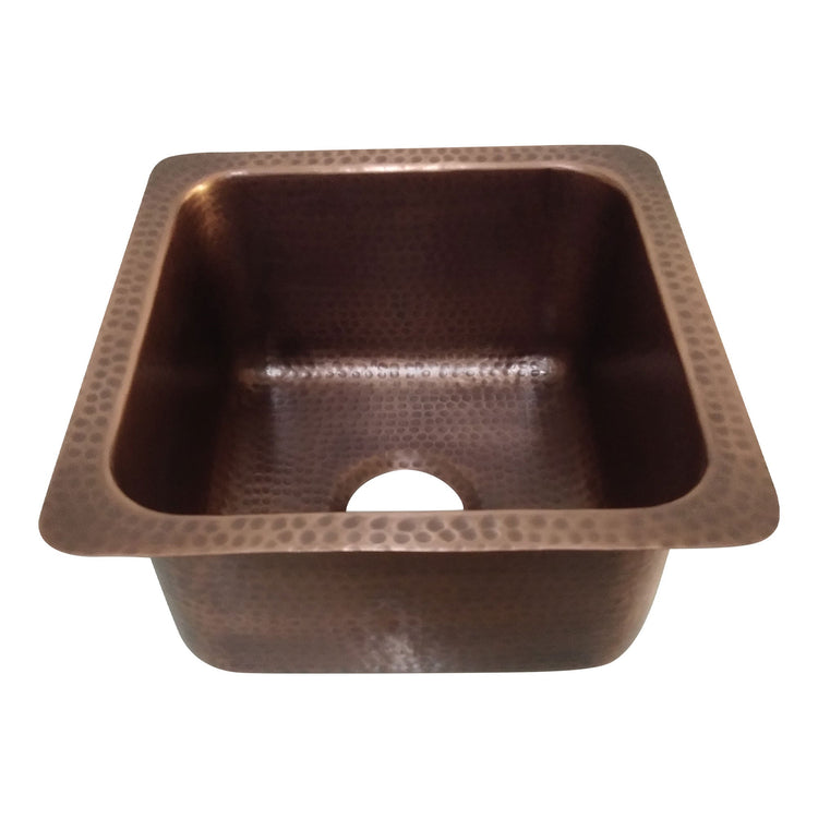 Square Copper Bar Sink Antique Hammered Undermount Sink 14" x 14" x 8"