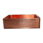 Single Bowl Copper Kitchen Sink Front Apron Hammered Shining Copper Finish