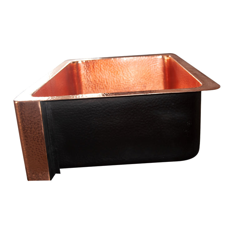 Single Bowl Copper Kitchen Sink Front Apron Hammered Shining Copper Finish