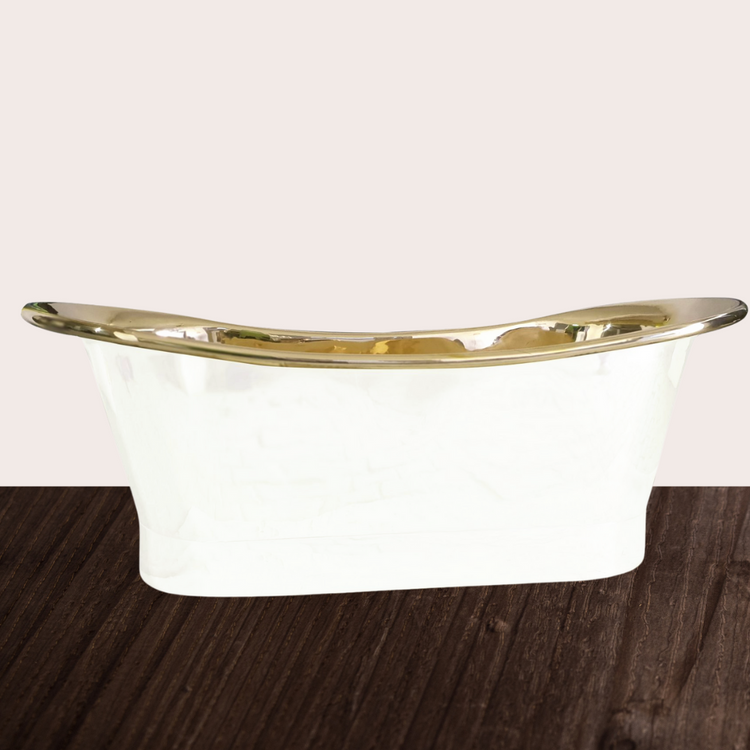 Brass Bathtub Polished Smooth Brass Inside & Matte White Outside