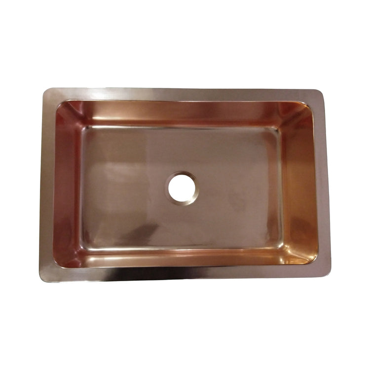 Single Bowl Copper Kitchen Sink Front Apron Smooth Shining Copper Finish