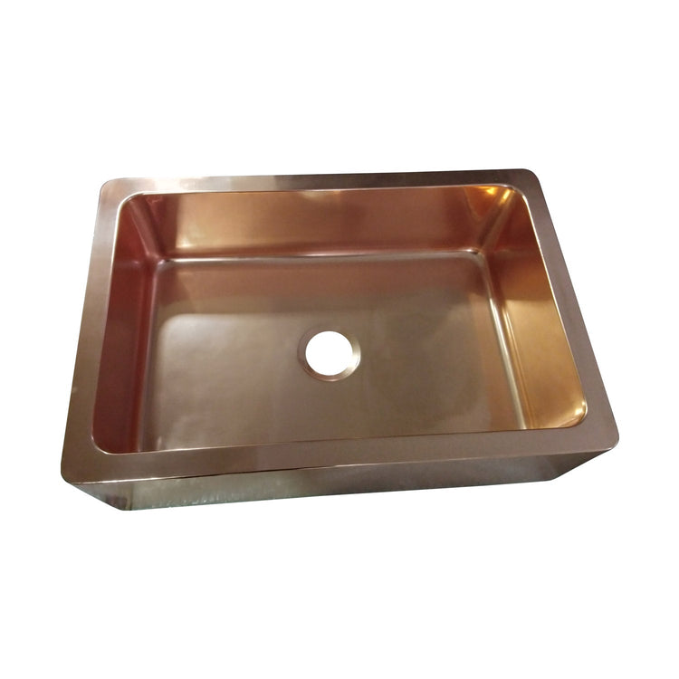 Single Bowl Copper Kitchen Sink Front Apron Smooth Shining Copper Finish
