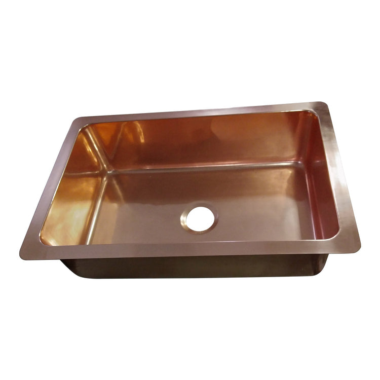 Single Bowl Copper Kitchen Sink Front Apron Smooth Shining Copper Finish