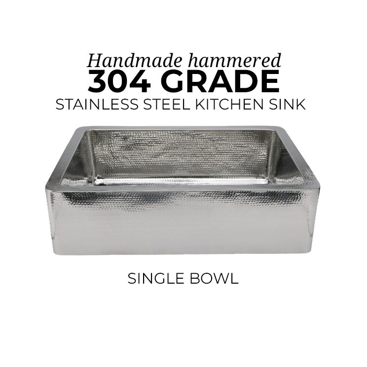 Stainless Steel Kitchen Sink Front Apron Hammered Single Bowl