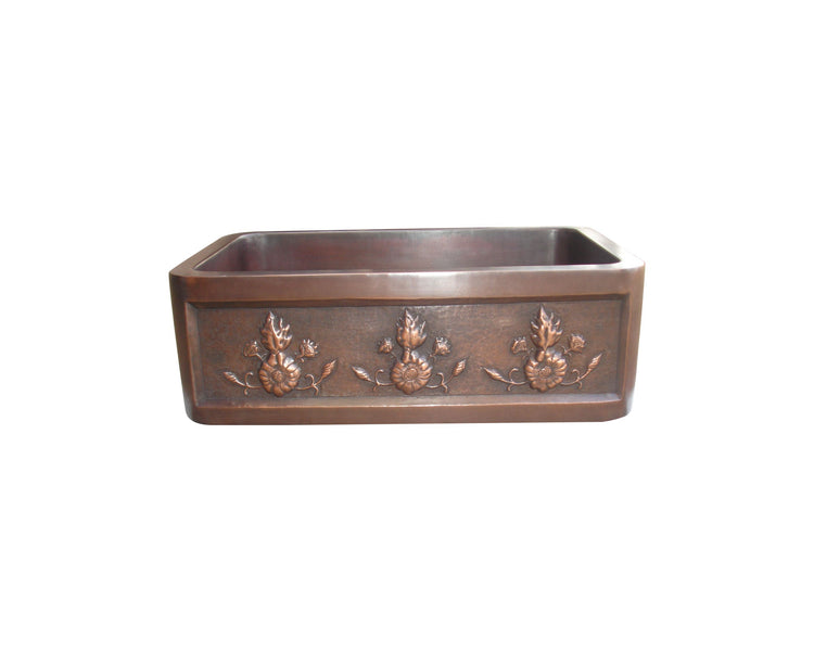 Copper Farmhouse Sink 3 Flower Front Apron