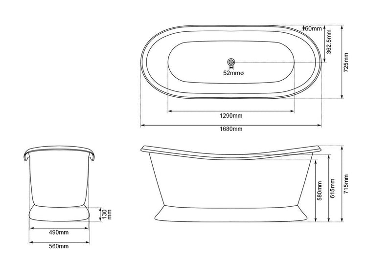 Slanting Base Brass Bathtub Nickel Interior