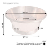 Round Copper Bathtub Shining Copper Finish Tech Drawing