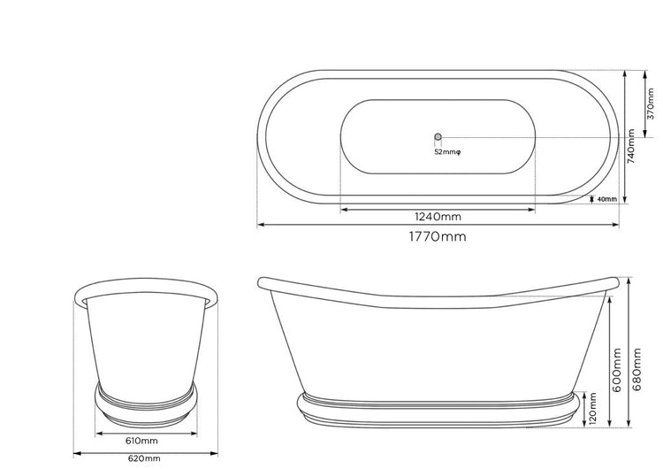 Copper Bathtub Nickel Inside Shining Copper Outside 70” x 29” x 27”
