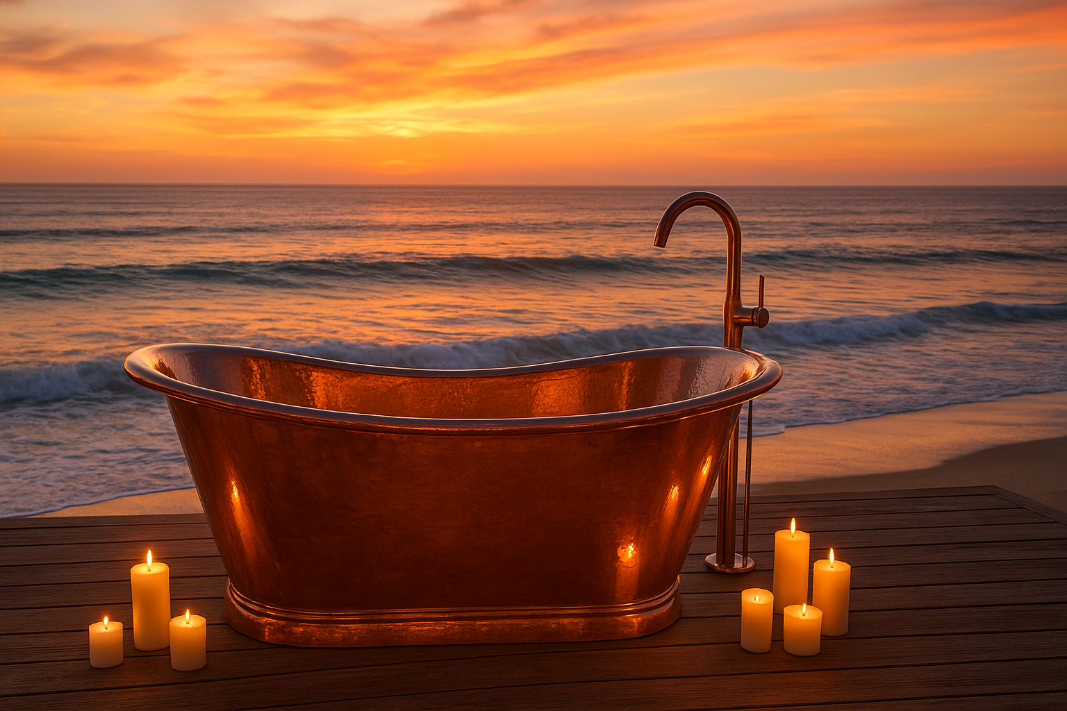 The Coastal Elegance of a Copper Bathtub by the Ocean