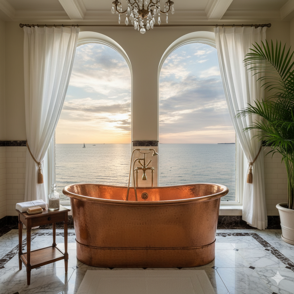 A Sea-Facing Copper Bathtub: The Ultimate Coastal Retreat