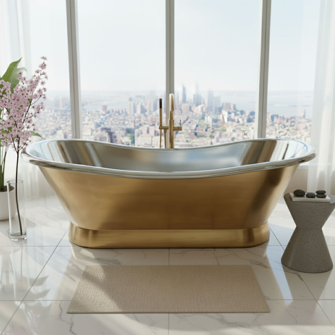 2000mm Slanting Base Brass Bathtub Nickel Interior (No Branding Plaque)