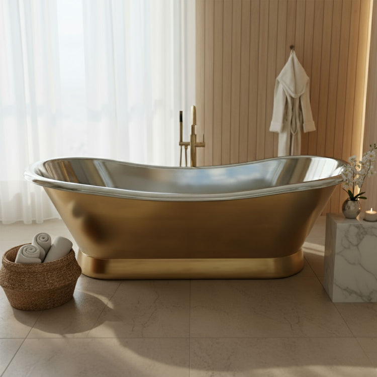 2000mm Slanting Base Brass Bathtub Nickel Interior (No Branding Plaque)