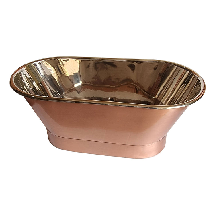 Straight Base Copper Bathtub Brushed Copper Exterior & Polished Nickel Interior