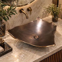 Broken Earthen Vessel Style Cast Bronze Sink Antique Finish Inside & Patina Outside