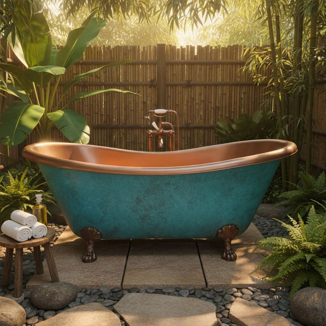 Clawfoot Copper Bathtub Plain Antique Finish Interior & Patina Exterior