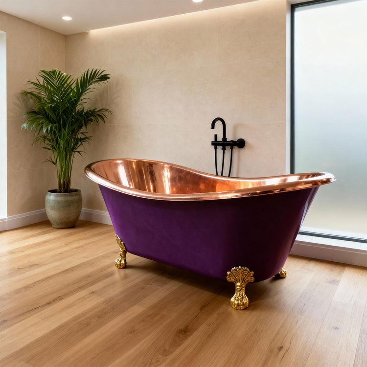 Clawfoot Copper Bathtub Polish Copper Inside RAL 4007 Purple violet Outside
