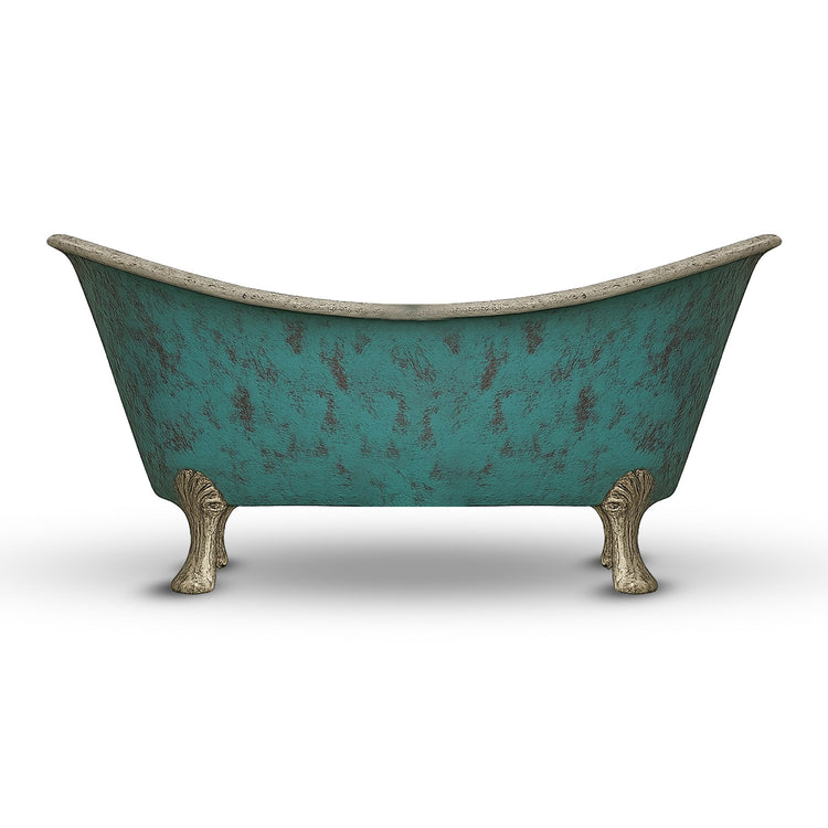 Clawfoot Copper Bathtub Verdigris Patina Exterior & Tin Interior Double Slipper