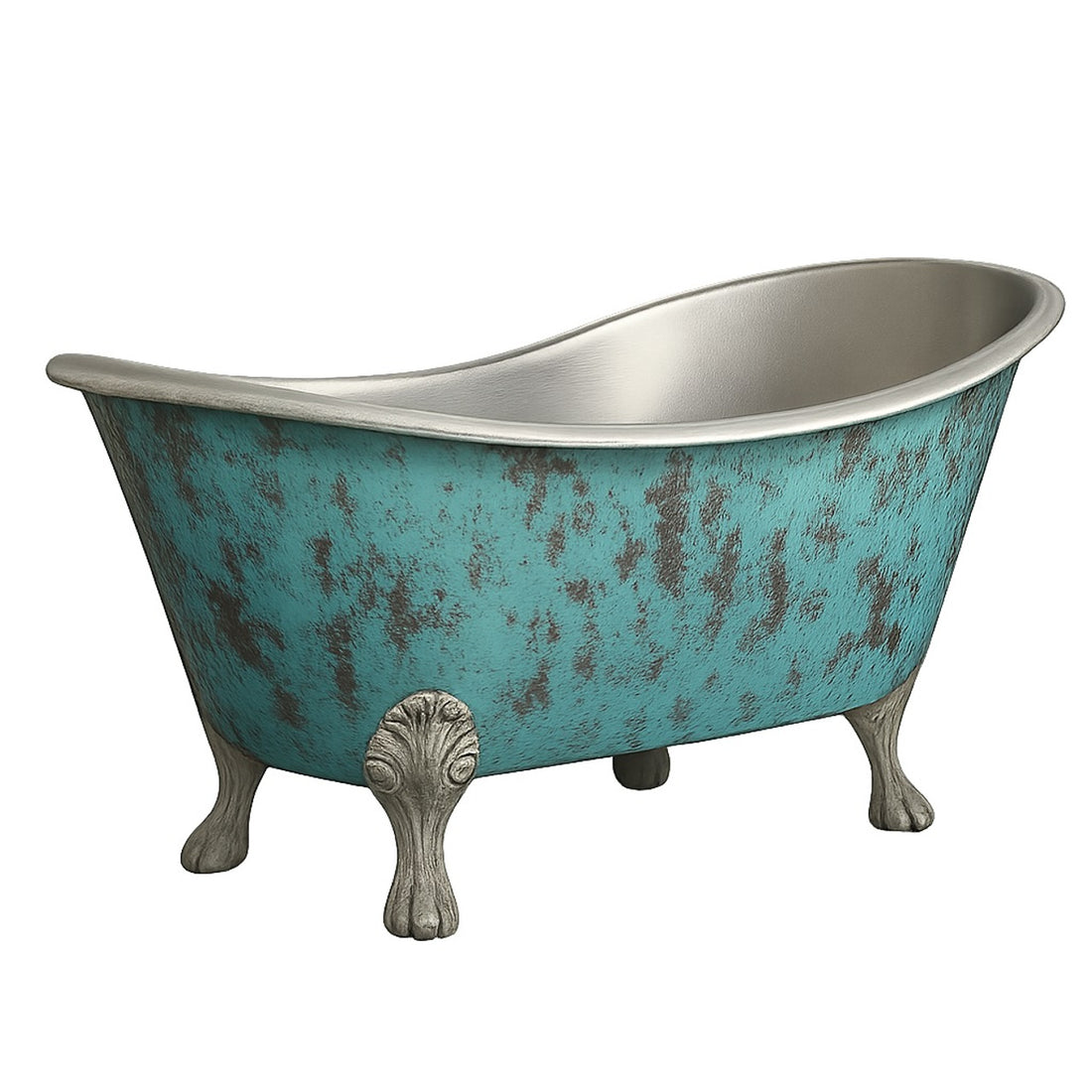 Clawfoot Copper Bathtub Verdigris Patina Exterior & Tin Interior Single Slipper