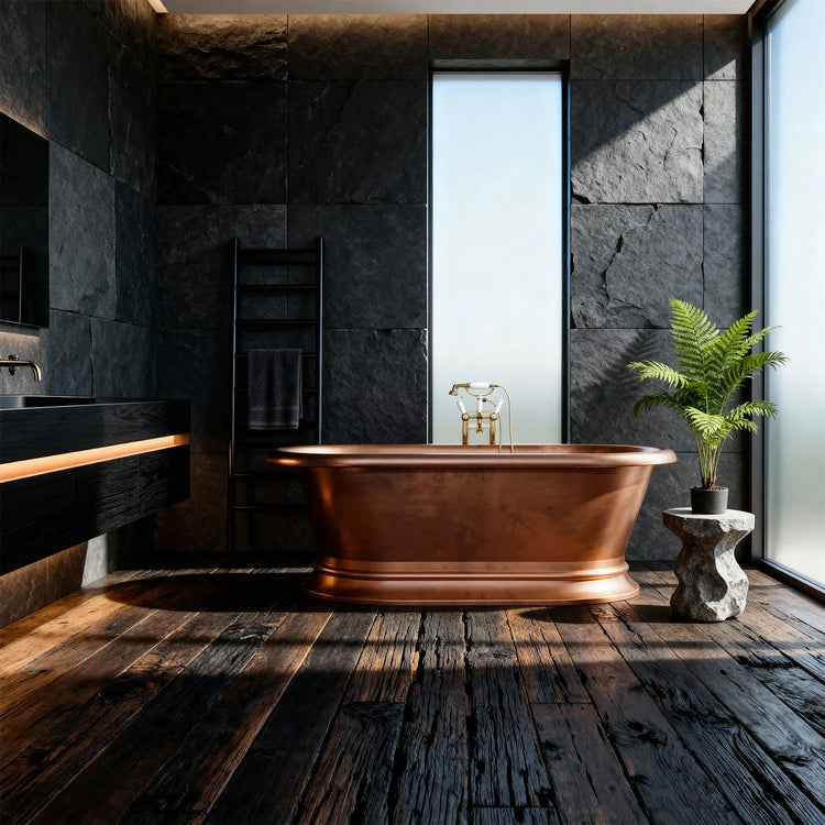 Pedestal Copper Bathtub Antique Copper Interior & Exterior