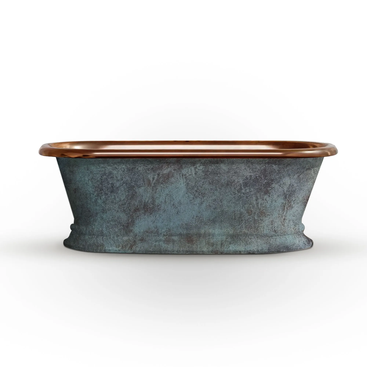 Pedestal Copper Bathtub Patina Exterior & Polished Copper Interior
