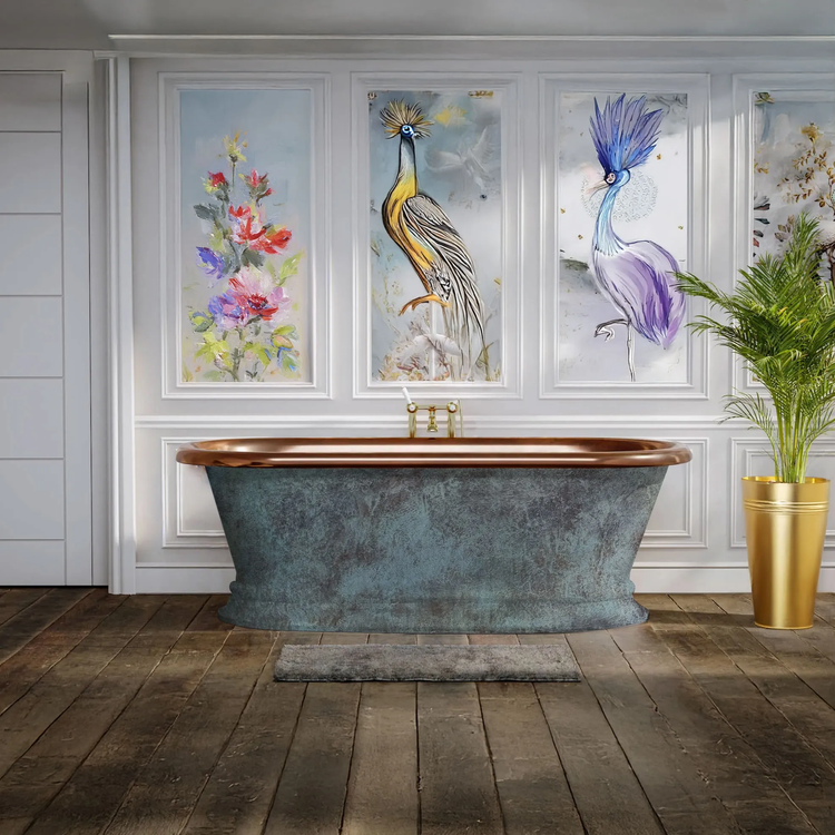 Pedestal Copper Bathtub Patina Exterior & Polished Copper Interior