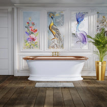 Pedestal Copper Bathtub White Powder Coated Exterior & Polished Copper Interior