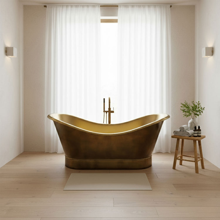 Roll Top Brass Bathtub Polished Interior & Antique Finish exterior