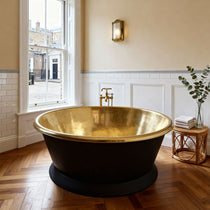 Round Brass Bathtub Matt Black Exterior & Polish Brass Interior